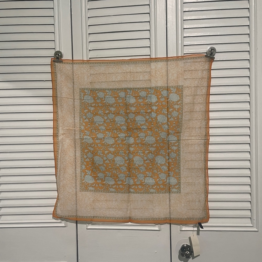 Talbots Mustard Yellow and Light Blue Floral Silk Scarf